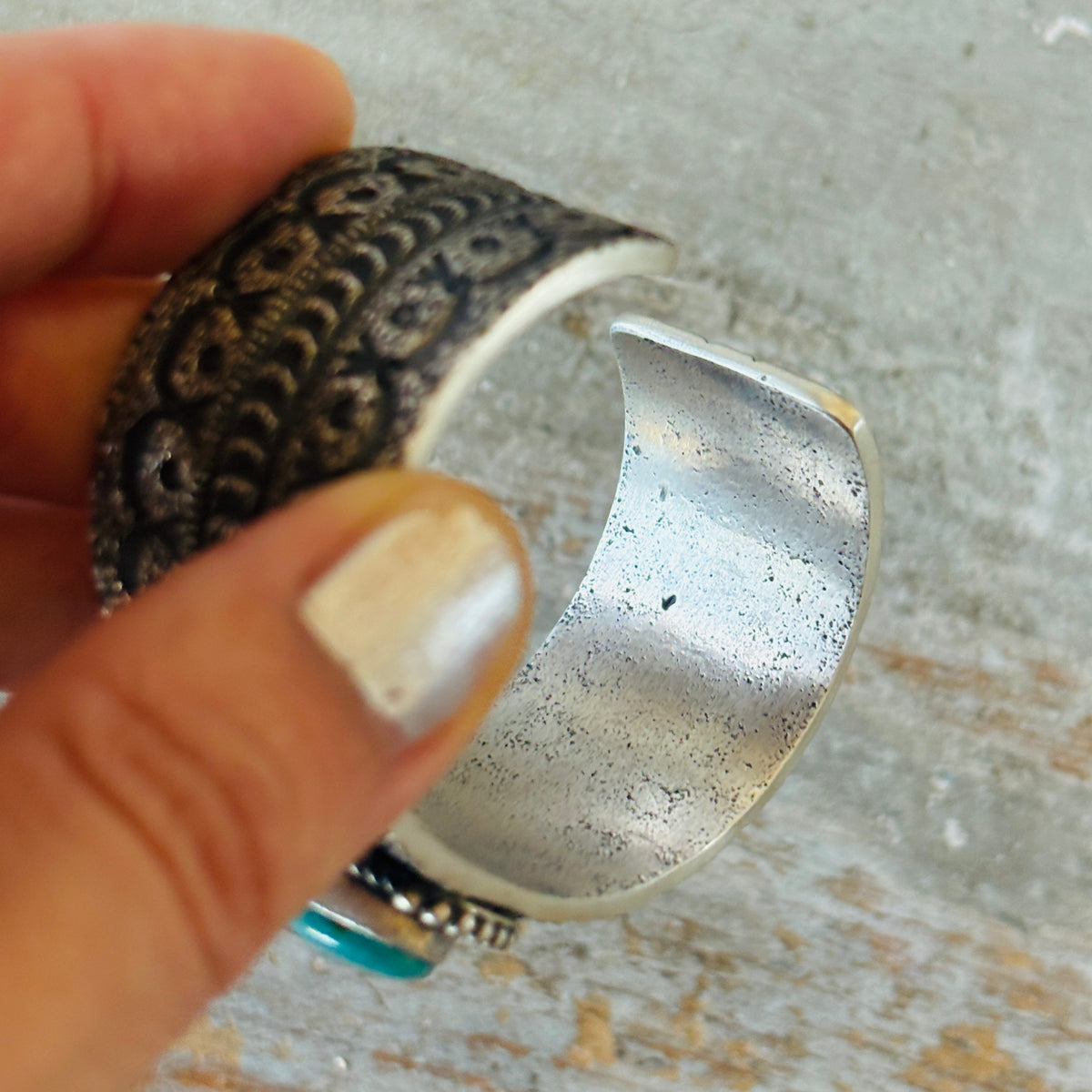 Navajo Herman Smith Sterling Silver & Kingman Turquoise Stacker Cuff