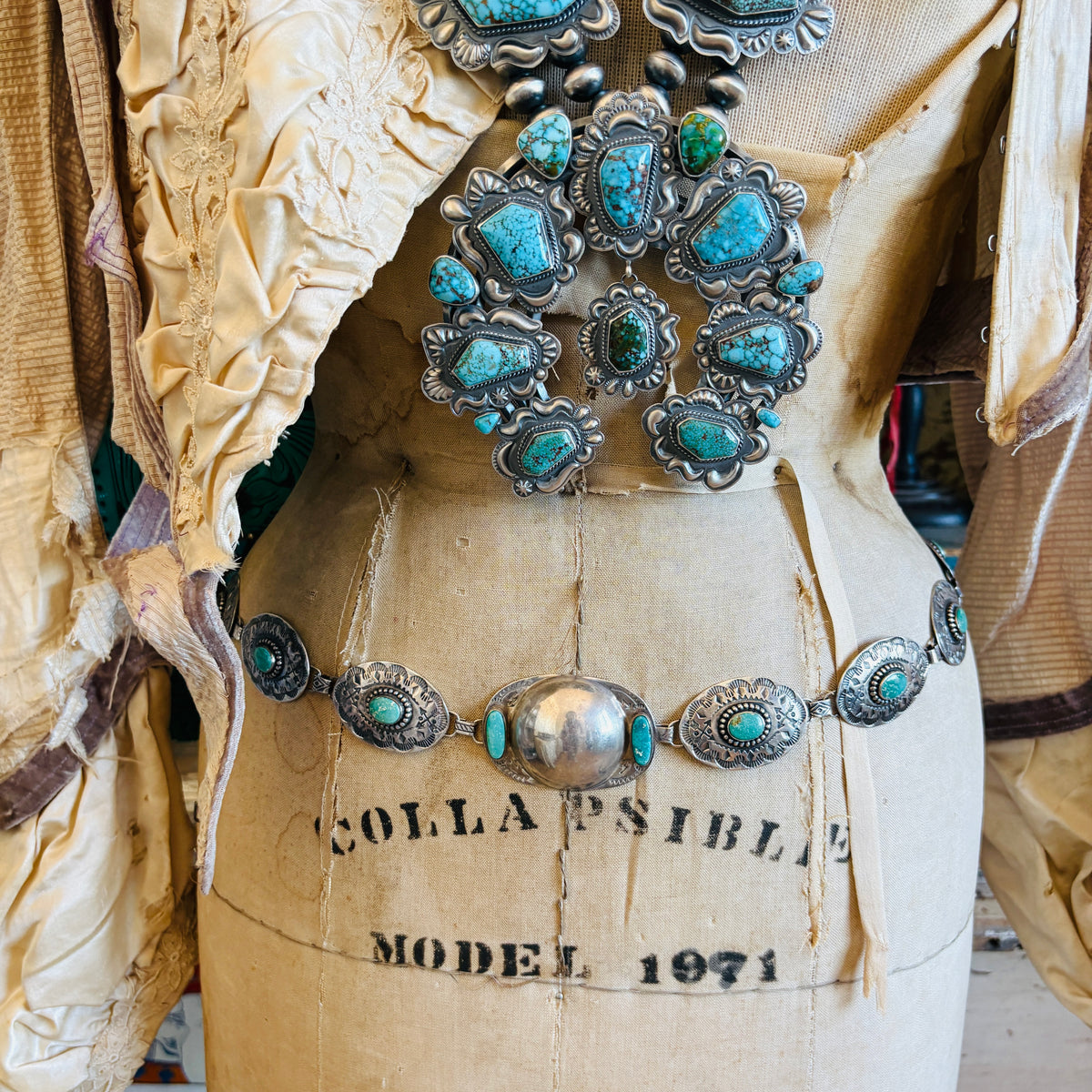 Vintage Fred Harvey Era Sterling Silver & Turquoise Concho Belt