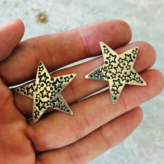 Navajo Andy Cadman Sterling Silver Stars Earrings