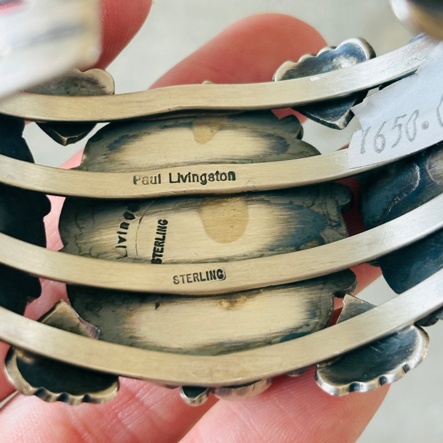 Navajo Paul Livingston Sterling Silver & Mixed Turquoise Cluster Cuff