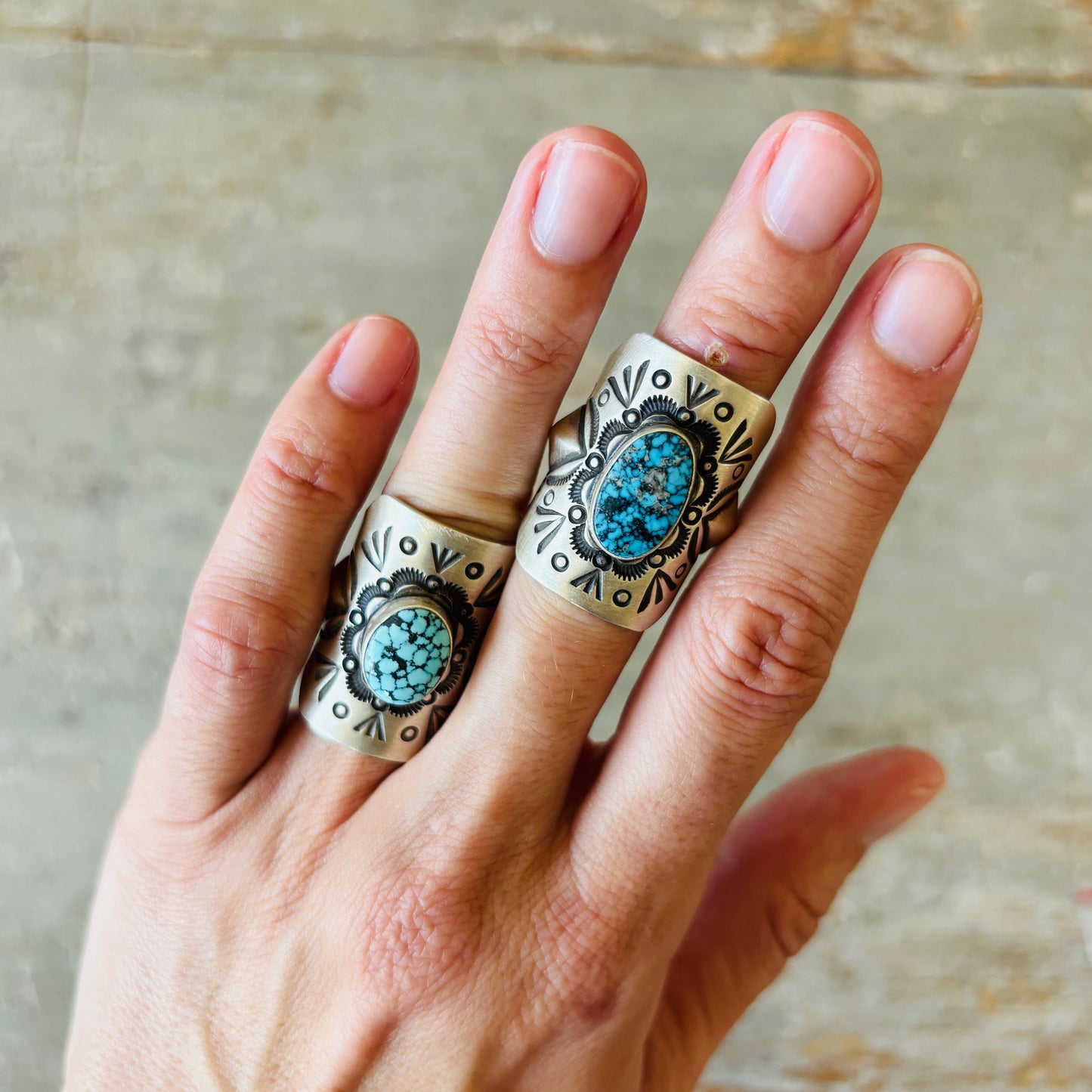Navajo Herman Smith Sterling Silver & Turquoise Shield Ring