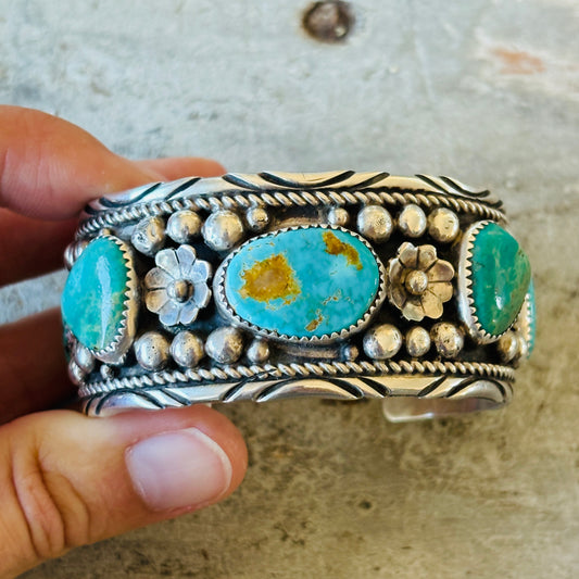 Navajo Jimmie Yazzie Sterling Silver & Royston Turquoise Stacker Cuff