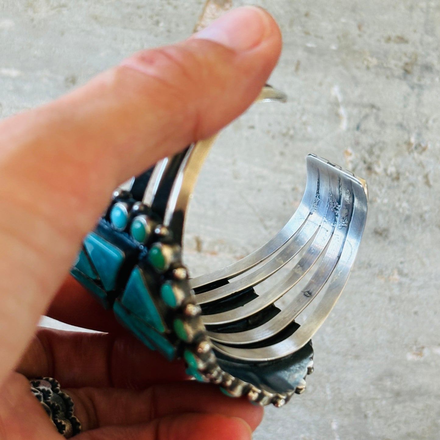 Navajo Anthony Skeets Sterling Silver & Kingman Turquoise Cluster Statement Cuff