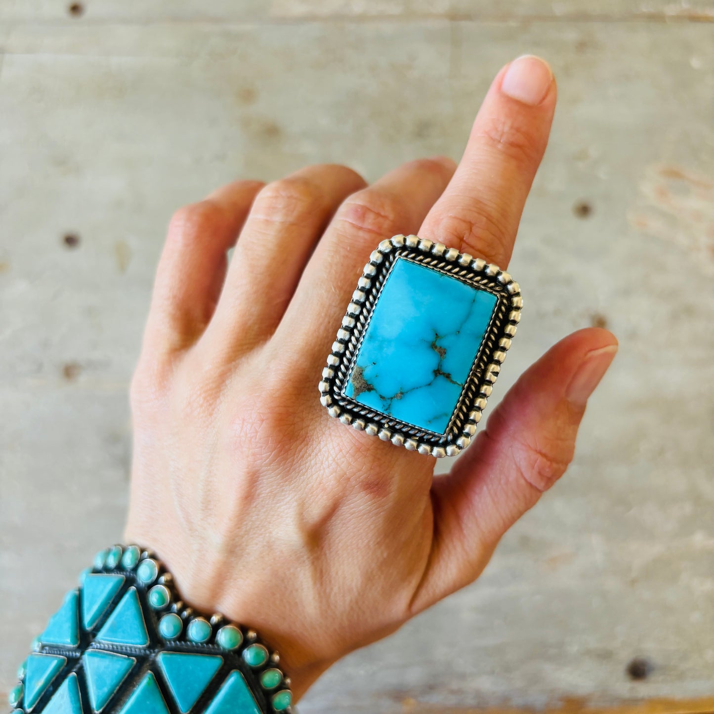 Navajo Kevin Billah Sterling Silver & Kingman Turquoise Ring