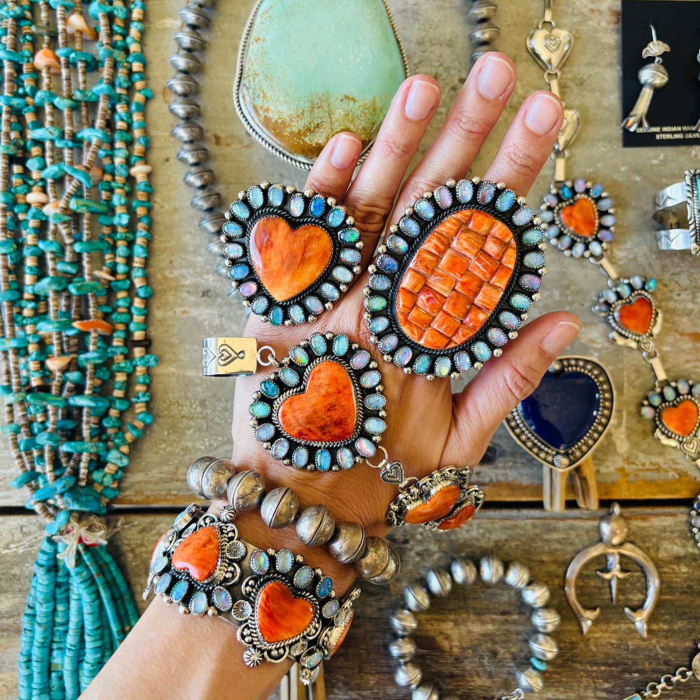 Vintage 1960’s Navajo Turquoise - Spiny & Shell Triple Jacla Necklace