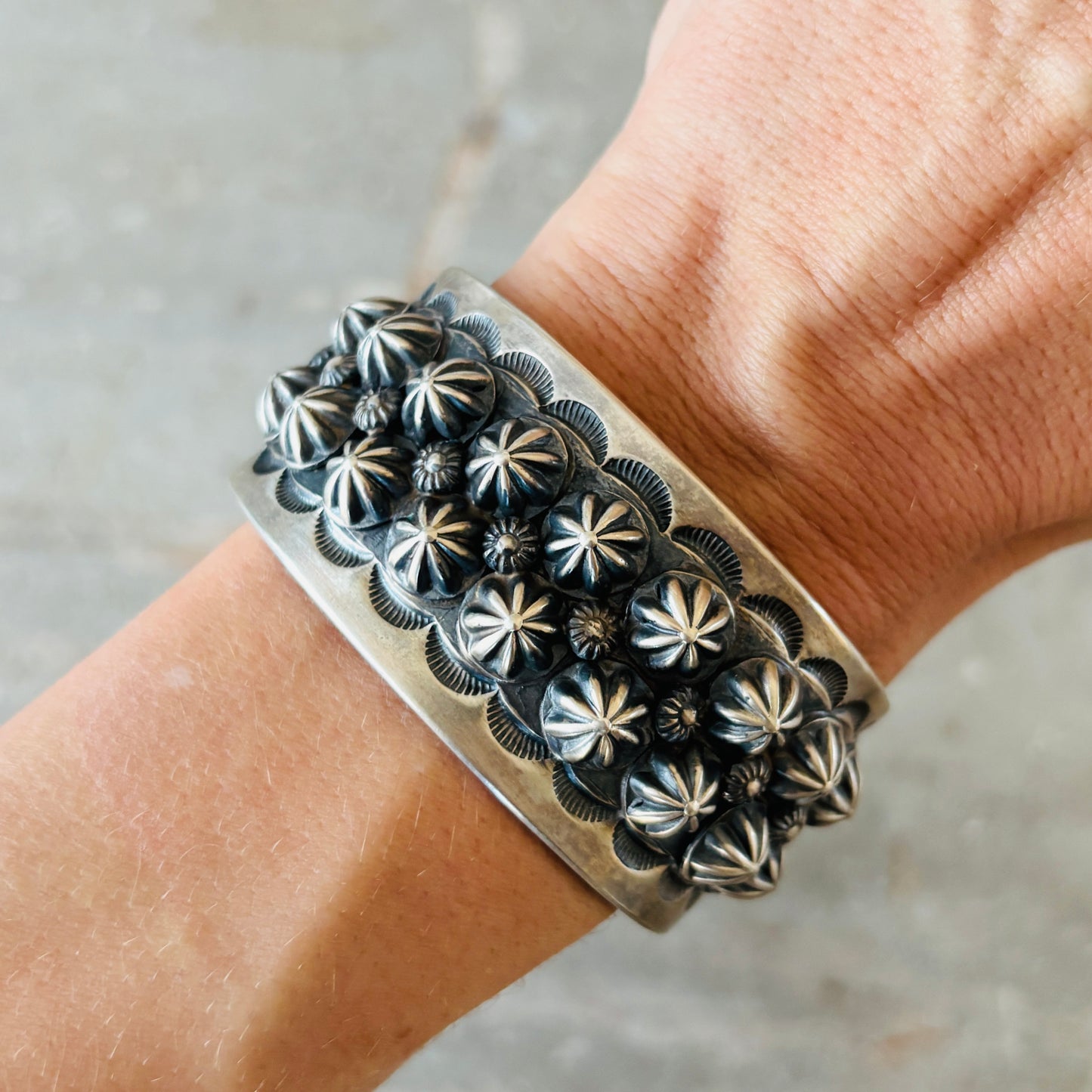 Navajo Hemerson Brown Sterling Silver Starburst Stacker Cuff