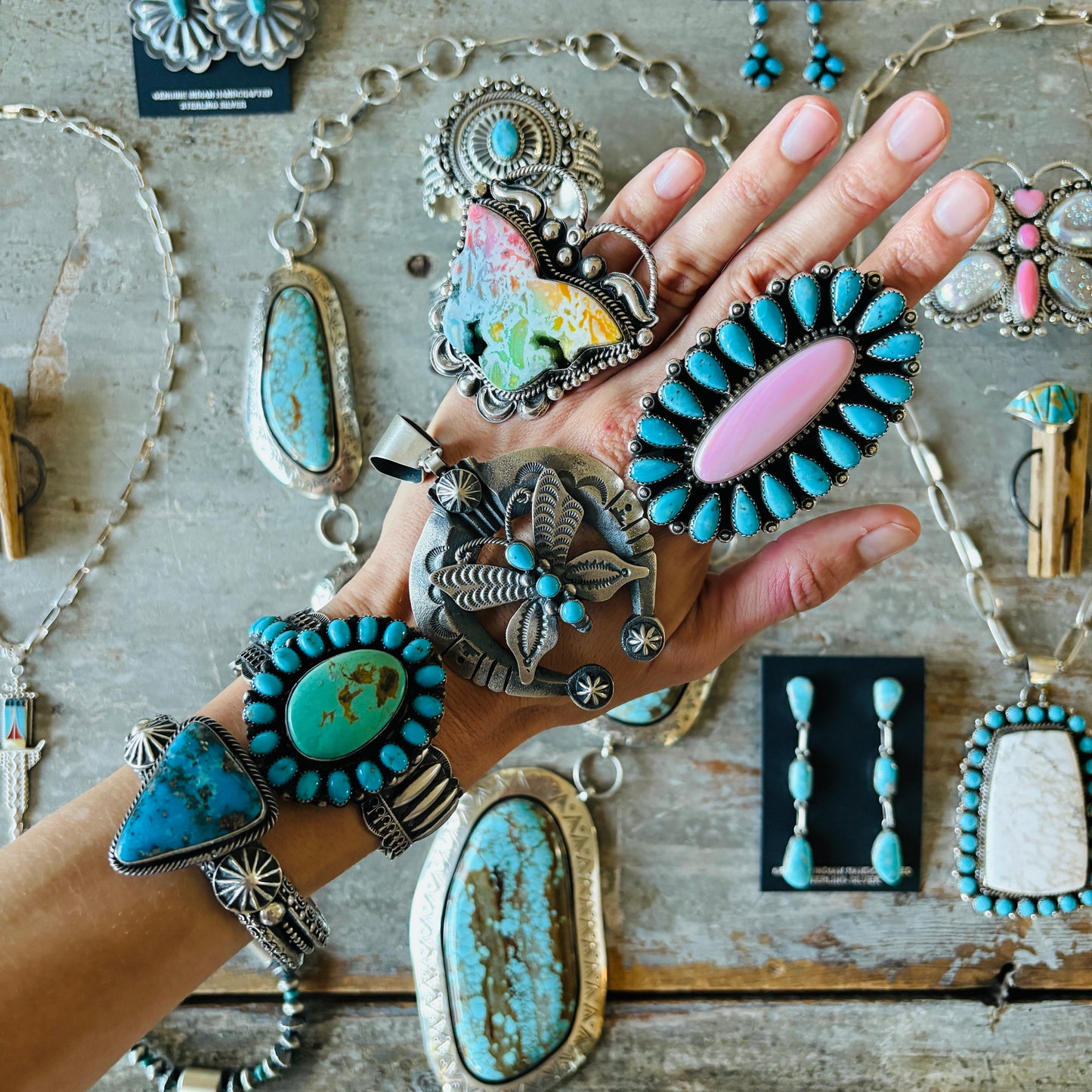Navajo Hemerson Brown Sterling Silver & Egyptian Turquoise Triangle Cuff