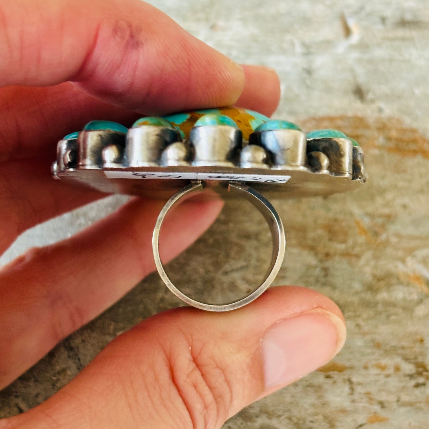 Navajo Kathleen Chavez Sterling Silver - Sonoran & Kingman Cluster Ring