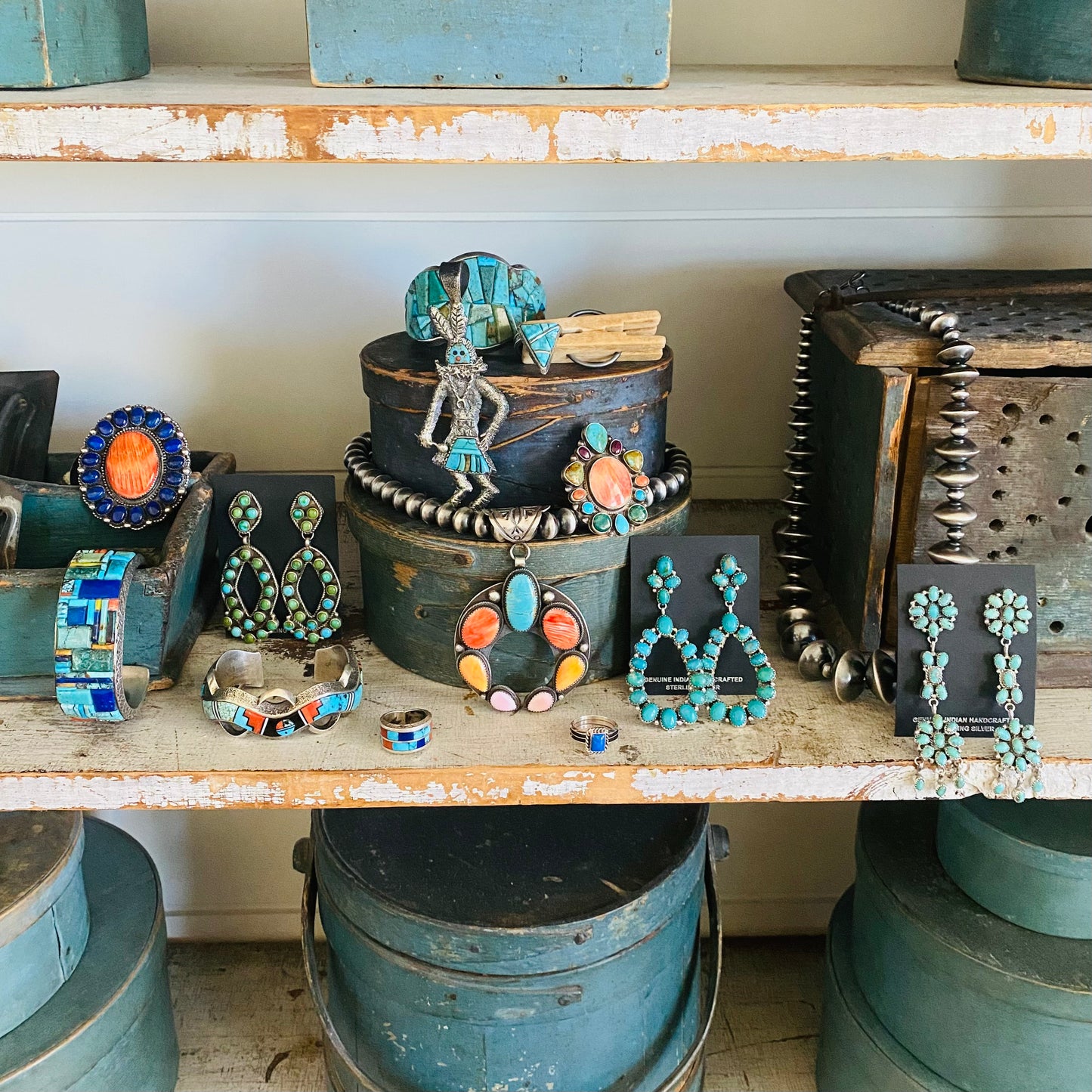 Navajo Geraldine James Sterling Silver & Sonoran Turquoise Statement Earrings