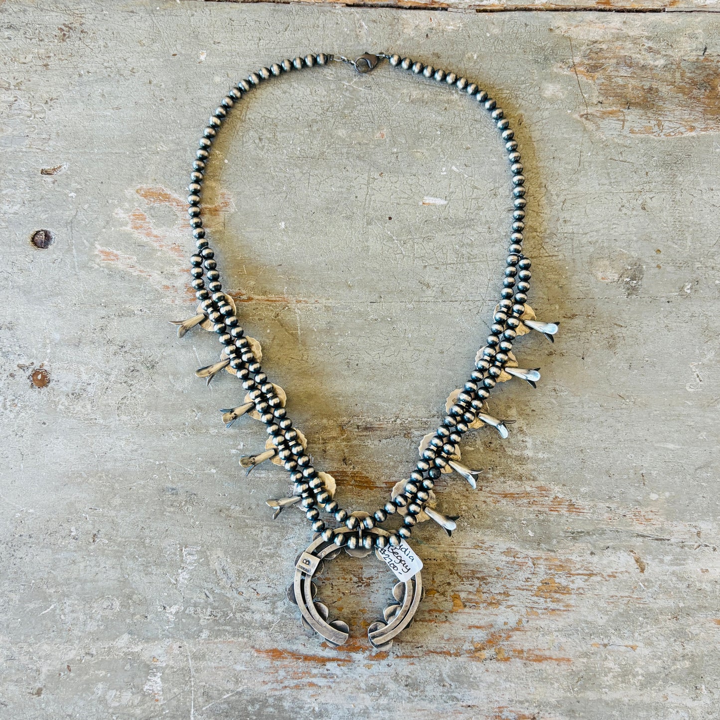 Navajo Lydia Begay Sterling Silver & Egyptian Turquoise Squash Blossom Necklace