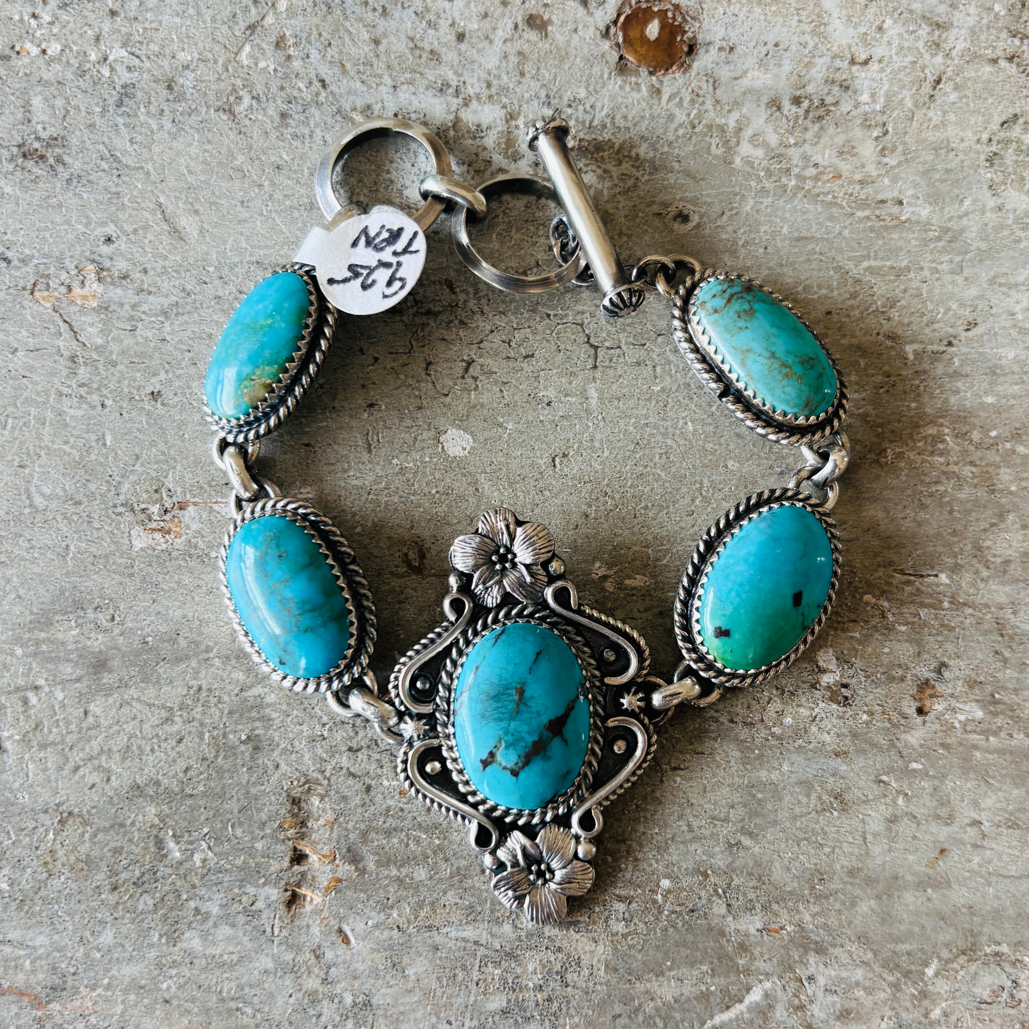 Navajo Brenda Jimenez Sterling Silver & Kingman Turquoise Floral