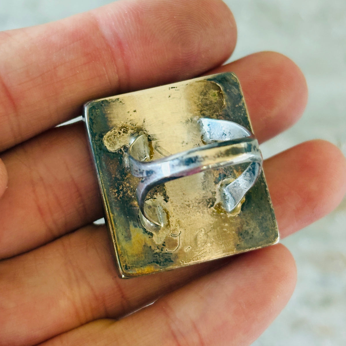 Vintage Zuni Signed Sterling Silver Multi Stone Inlay Crown Dancer Ring