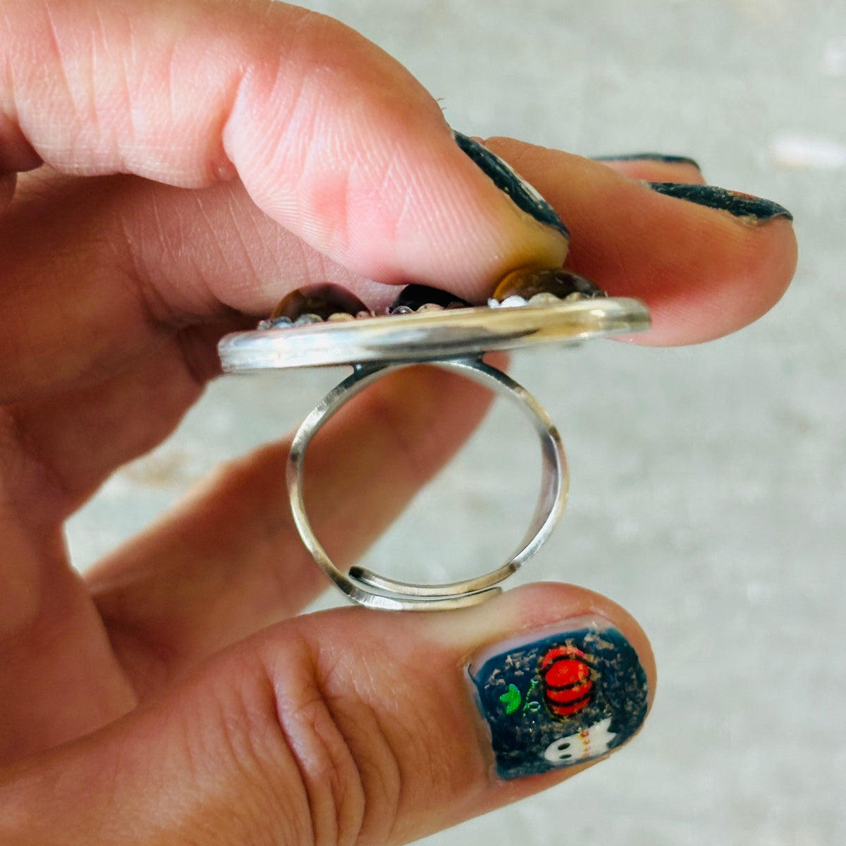 Navajo Readda Begay Sterling Silver - Black Onyx - Cats Eye & Mother of Pearl Owl Ring