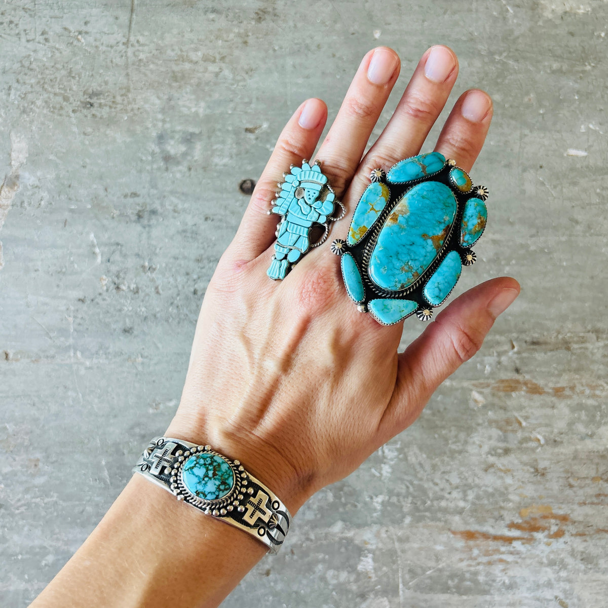 Navajo Happy Piasso Sterling Silver & Web Kingman Turquoise Cross Stacker Cuff