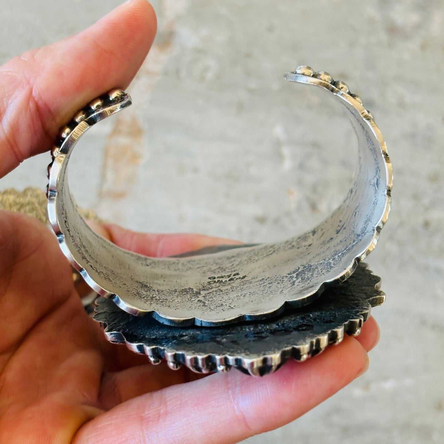 Navajo Glenn Livingston Sterling Silver & Desert Rose Turquoise Statement Cuff