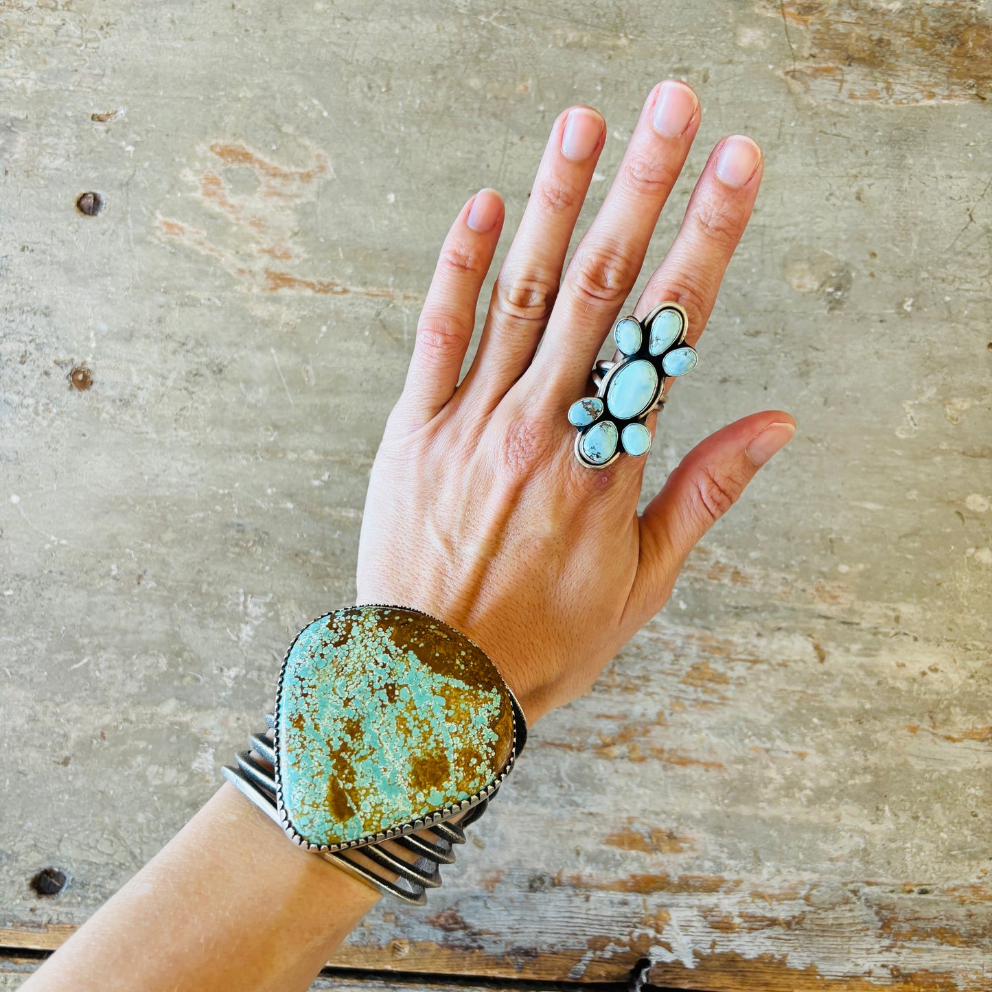 Navajo Rena Shelly Sterling Silver & Golden Hills Cluster Ring