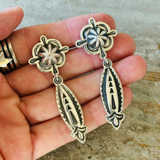 Navajo Jennifer Curtis Sterling Silver Statement Earrings