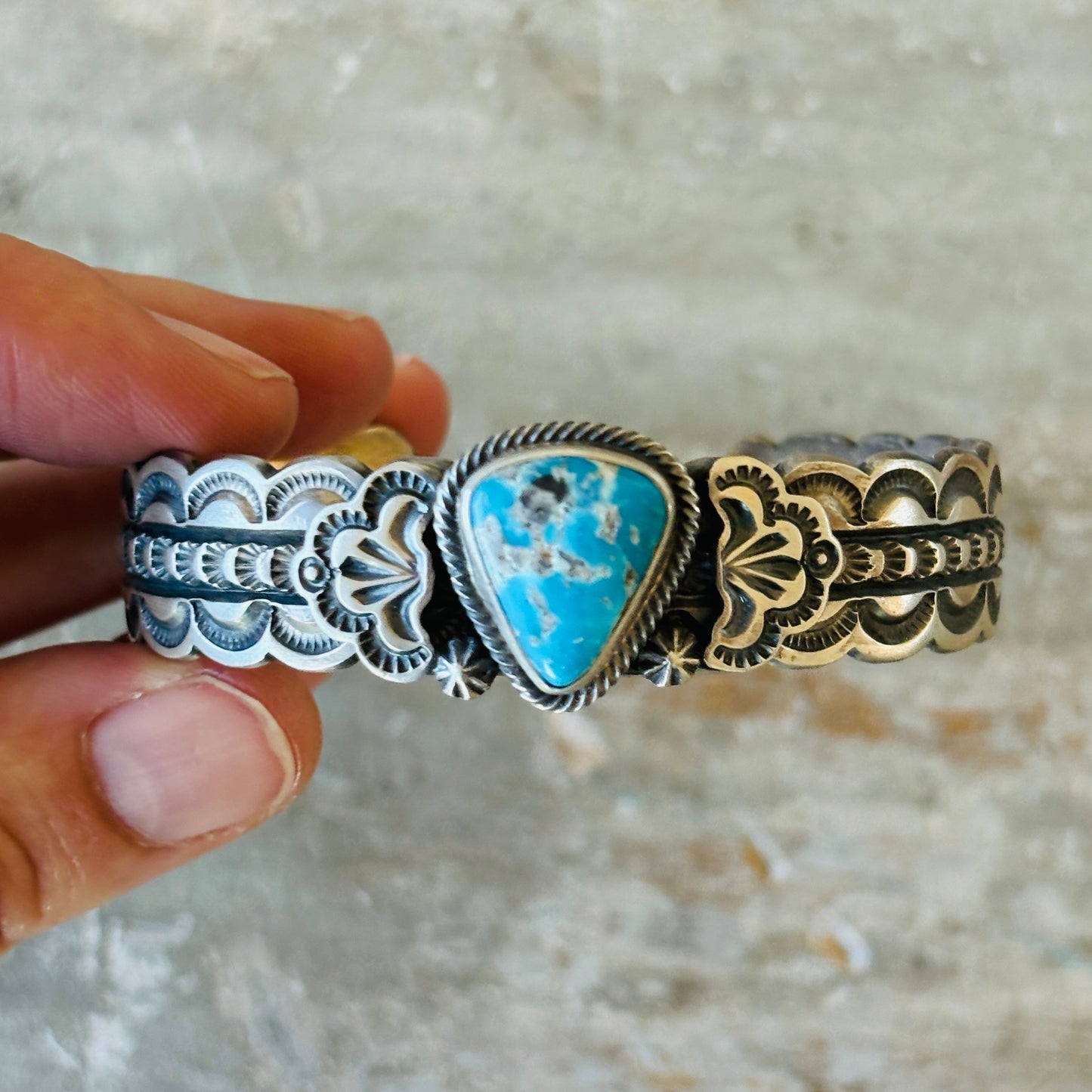 Navajo Randy Boyd Sterling Silver & Blue Ridge Turquoise Stacker Cuff