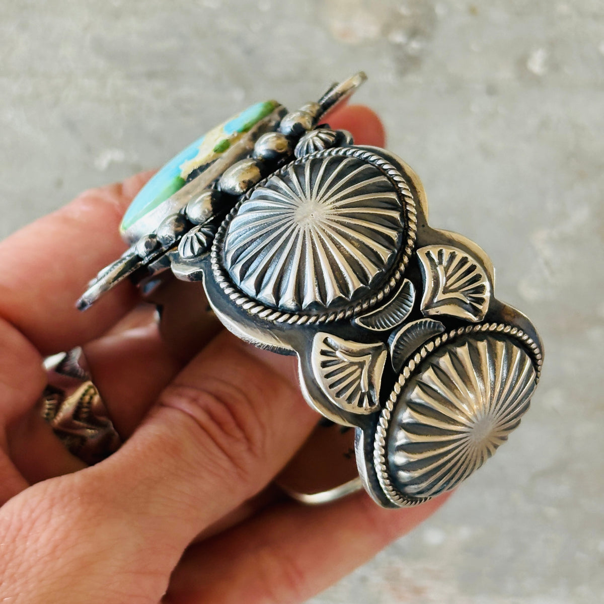 Navajo Hemerson Brown Sterling Silver & Royston Turquoise Statement Cuff
