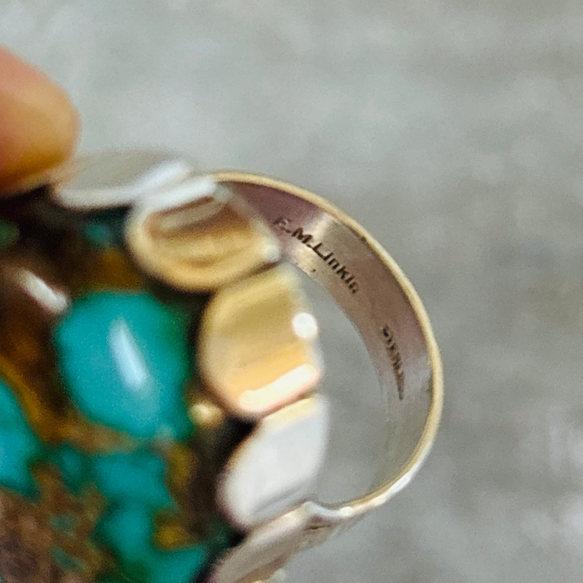 Navajo Ella Linkin Sterling Silver & Emerald Valley Turquoise Statement Ring