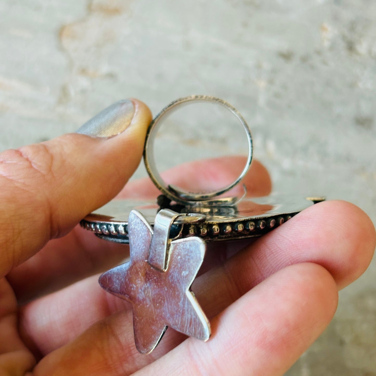 Navajo Hemerson Brown Sterling Silver & Abalone Shell Star Charm Ring
