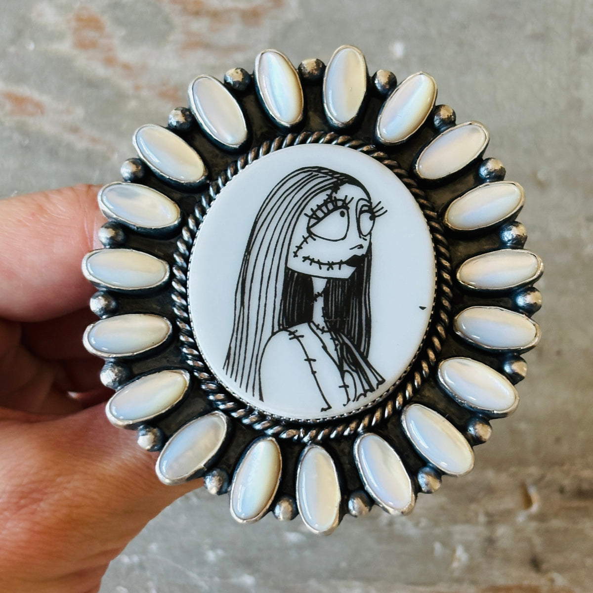 Navajo Kindale Billah Sterling Silver - Ceramic & Mother of Pearl Sally Ring