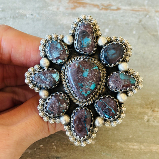 Navajo Chris Etsitty Sterling Silver & Bisbee Turquoise Cluster Ring
