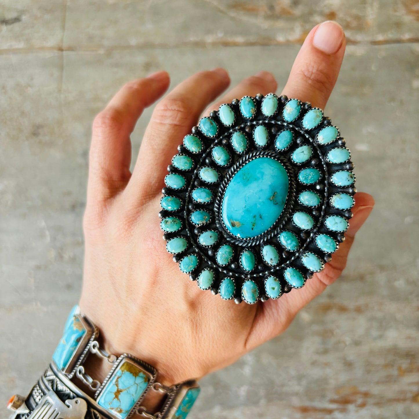 Navajo Readda Begay Sterling Silver & Kingman Cluster Ring