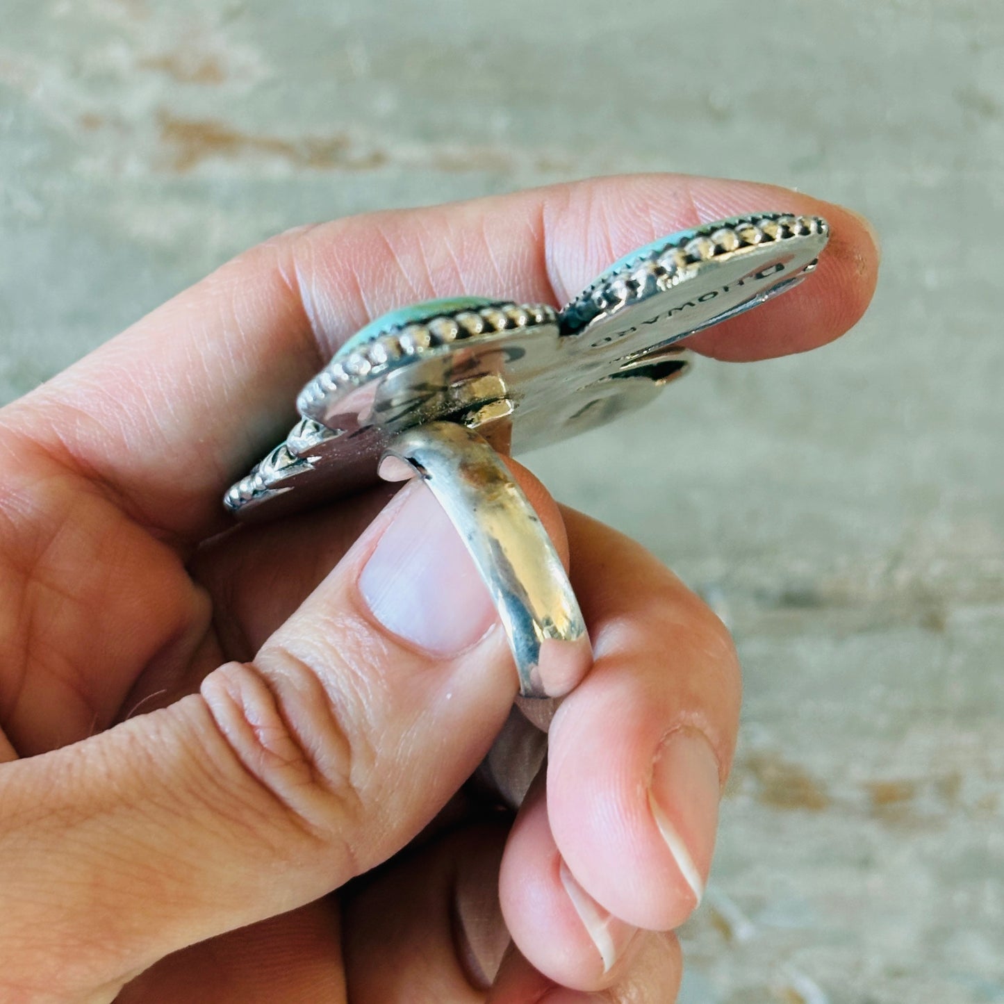 Navajo D. Howard Sterling Silver & Mixed Turquoise Butterfly Statement Ring