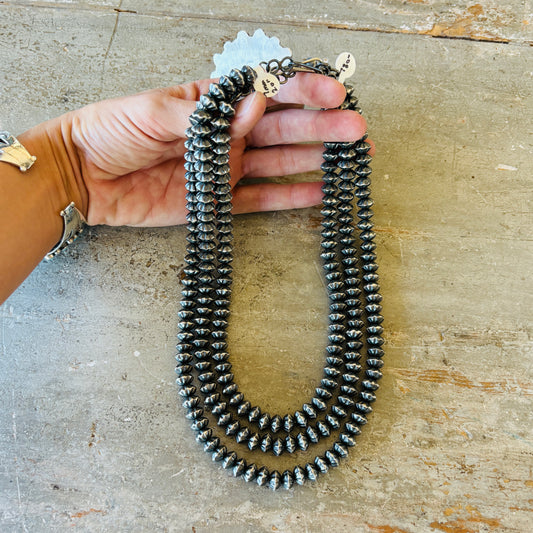Navajo Austin Haley Sterling Silver 7mm Pumkin Beads Handmade Pearls Necklaces