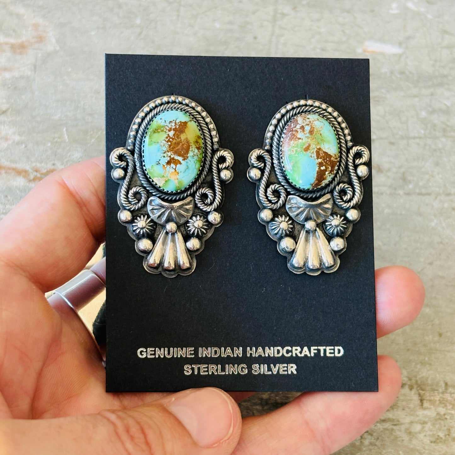 Navajo Braxton Parkett Sterling Silver & Sonoran Turquoise Statement Earrings