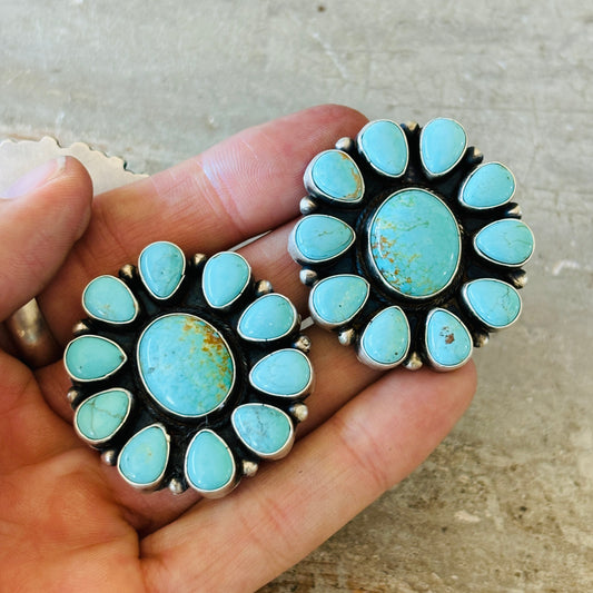 Navajo Rose Calladitto Sterling Silver & Kingman Cluster Earrings