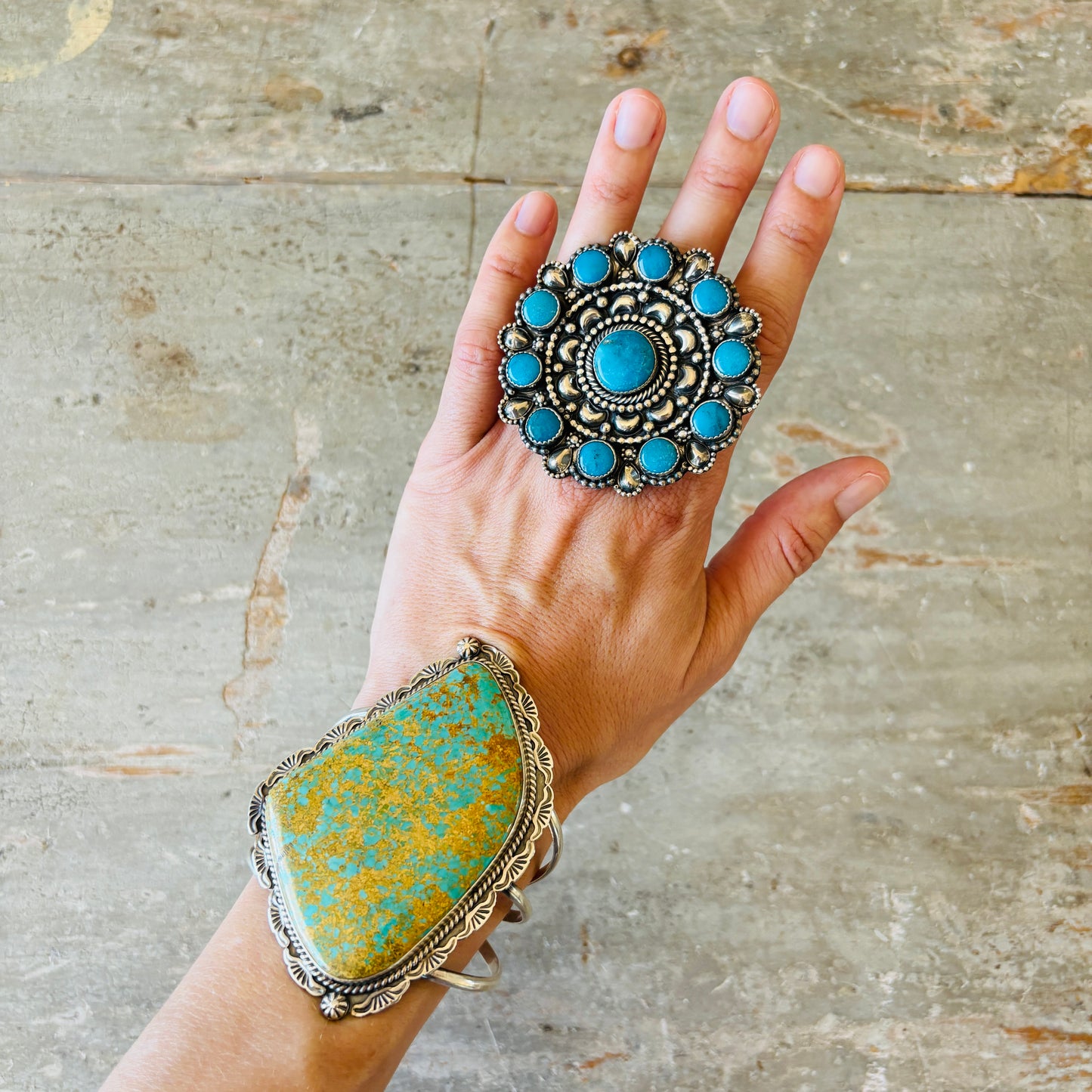 Navajo Braxton Parkett Sterling Silver & Egyptian Cluster Ring