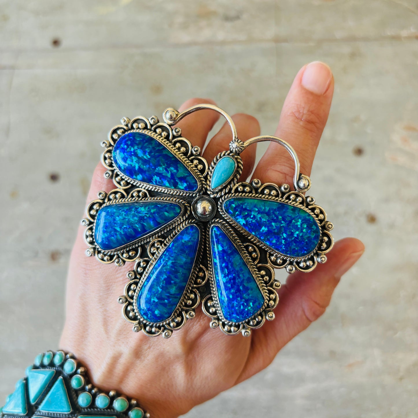 Navajo Hemerson Brown Sterling Silver - Blue Lab Opal & Sleeping Beauty Turquoise Dragonfly Ring