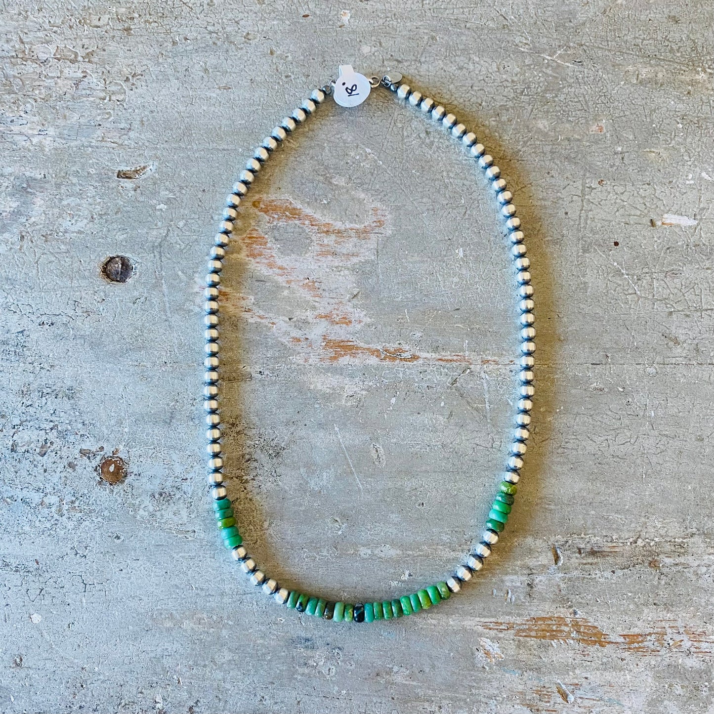 Navajo Strung Sterling Silver Machine Made Pearls & Green Turquoise Necklace