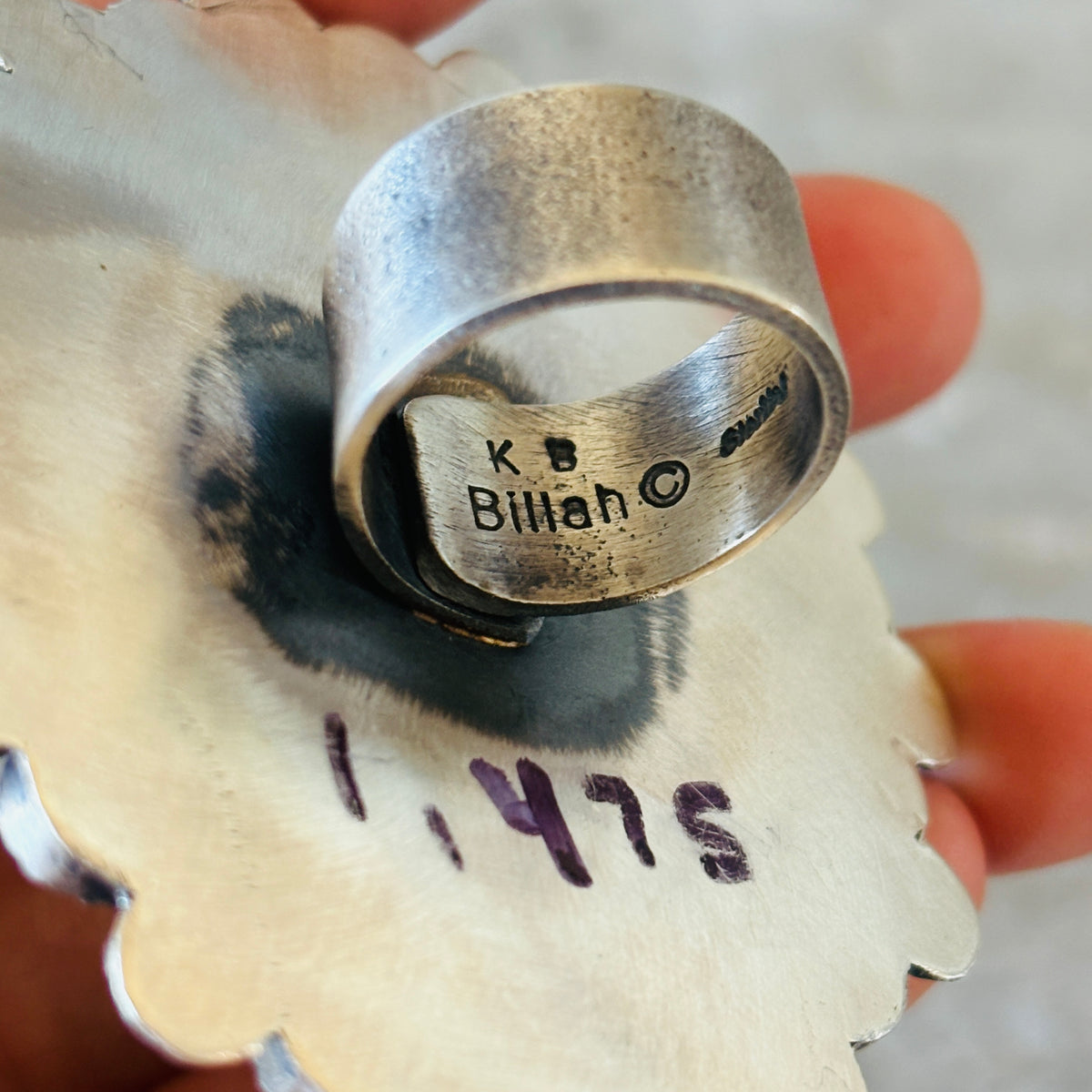Navajo Kindale Billah Sterling Silver - Ceramic & Mojave Campitos Turquoise Floral Cluster Ring