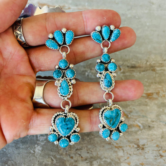 Navajo Rodney Notah Sterling Silver & Kingman Turquoise Statement Earrings