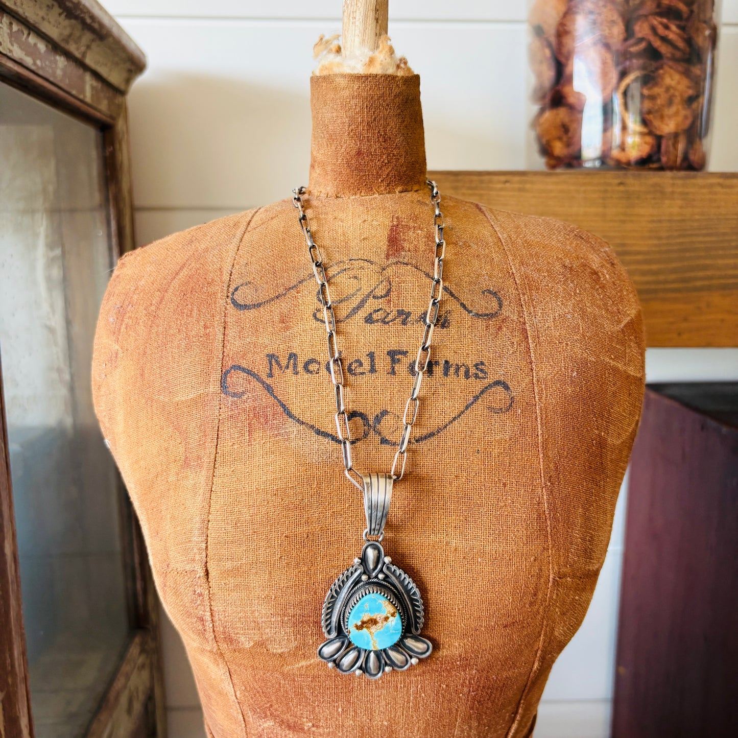 Navajo Mark Yazzie Sterling Silver & Royston Turquoise Pendant