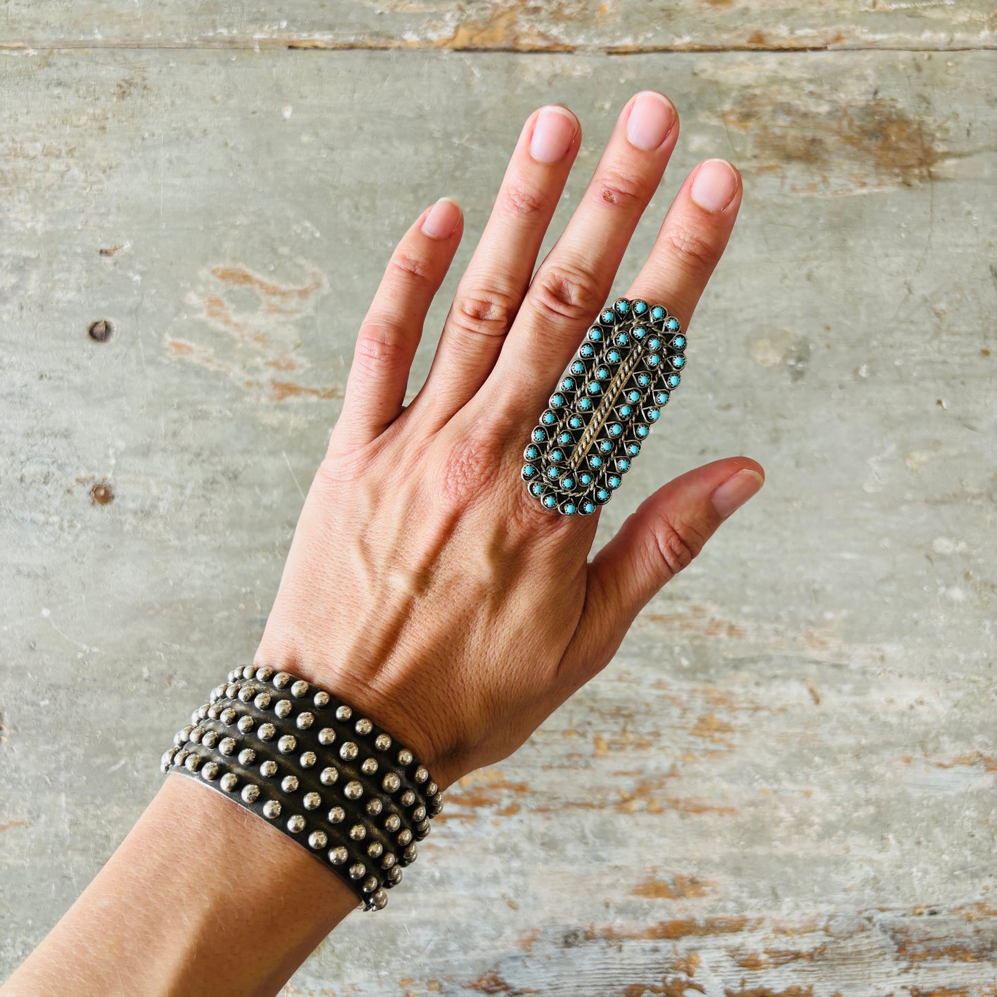 Zuni Jess Johnson Sterling Silver & Sleeping Beauty Turquoise Petit Point Ring