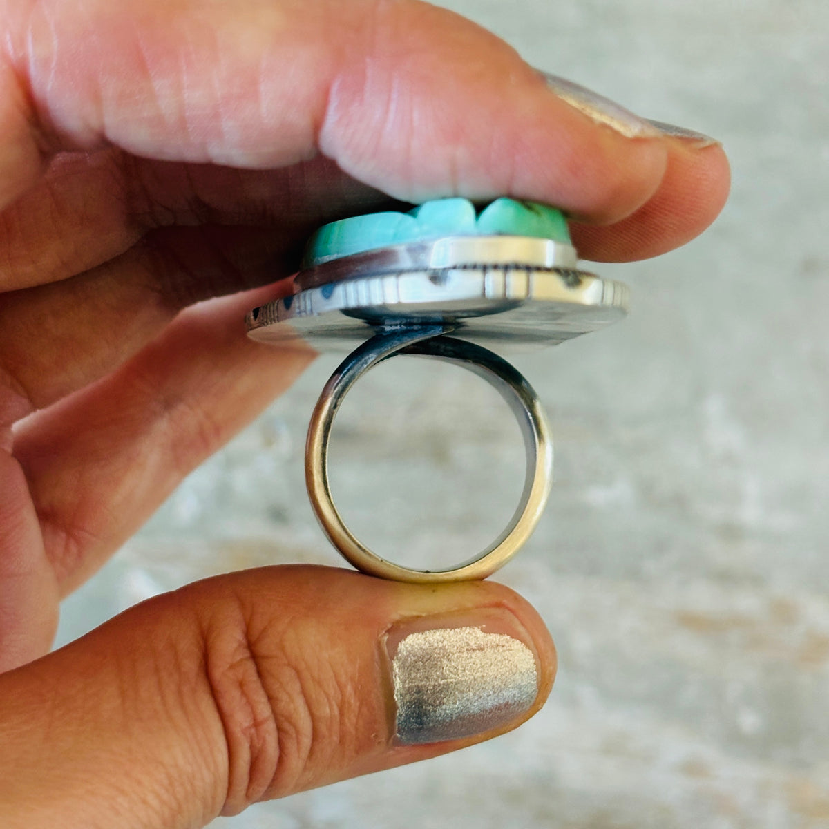 Navajo Walter Vandever Sterling Silver & Variscite Cobblestone Ring