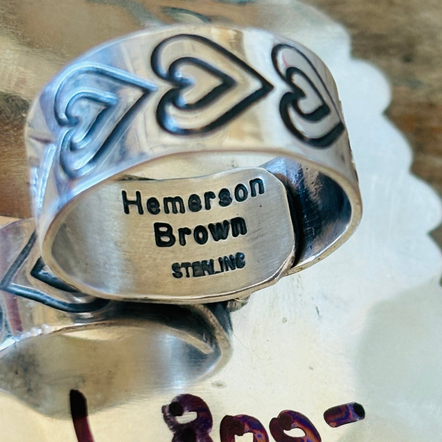 Navajo Hemerson Brown Sterling Silver & Kingman Turquoise Hearts Cluster Ring