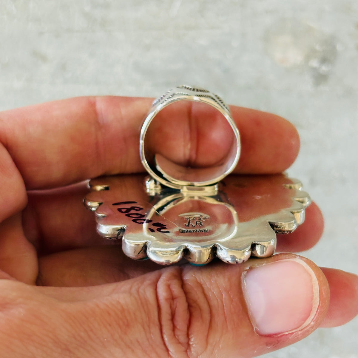 Navajo Tyler Brown Sterling Silver & Kingman Turquoise Cluster Ring