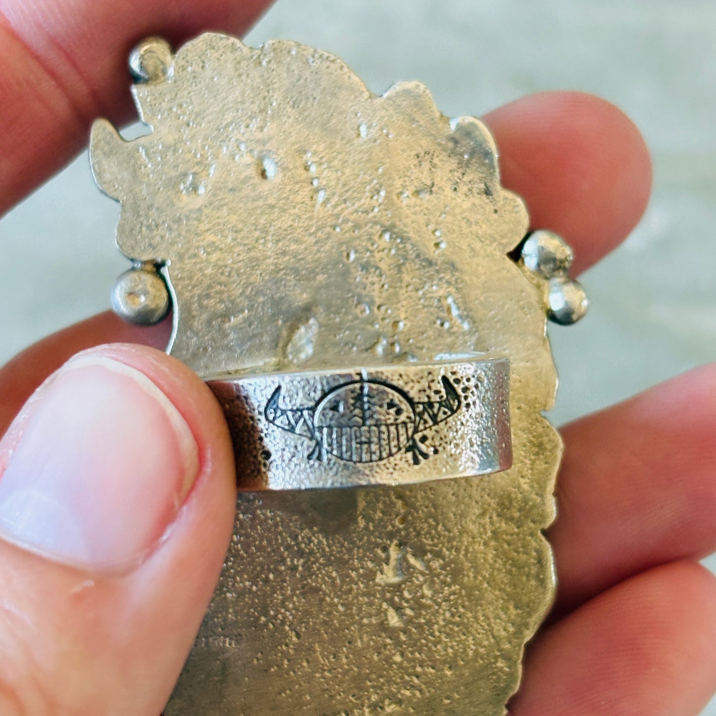Navajo Ryan Chee Sterling Silver Horse Heart Tufa Cast Ring