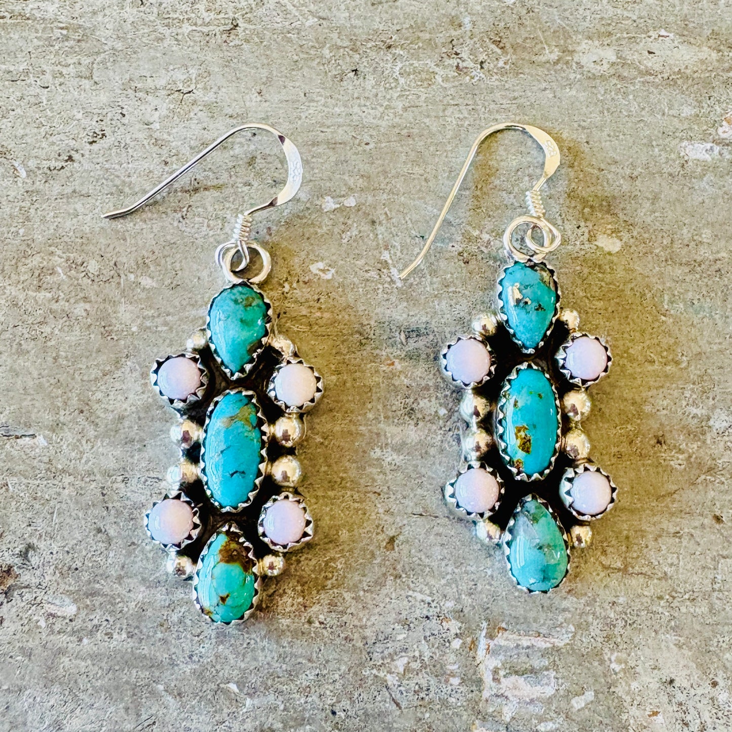 Navajo Pearlene Spencer - Pink Conch & Multi Turquoise Earrings