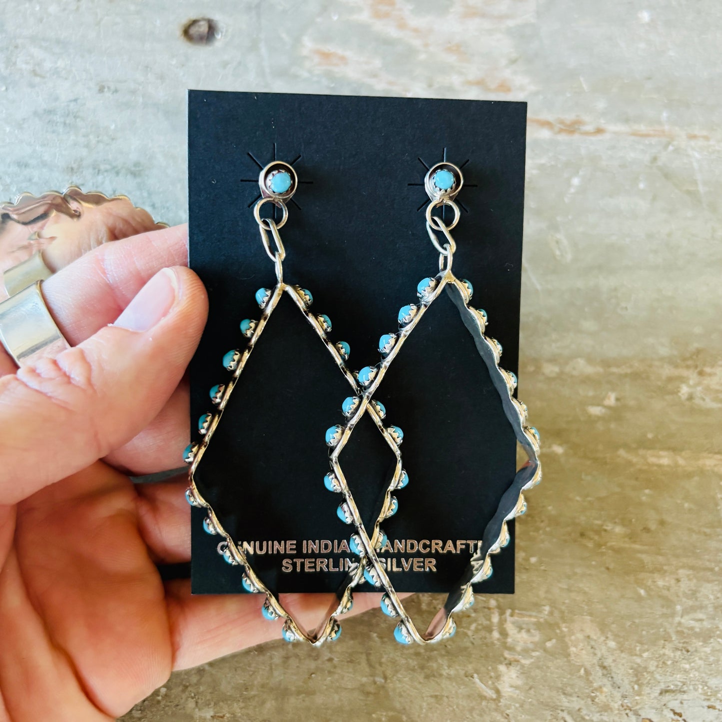 Zuni Iva Booqua Sterling Silver & Turquoise Petit Point Diamond Earrings
