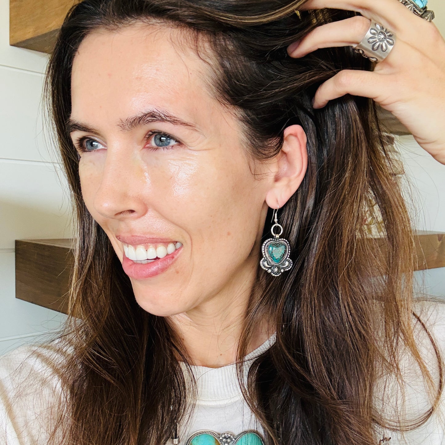 Navajo Braxton Parkett Sterling Silver & Egyptian Turquoise Heart Earrings