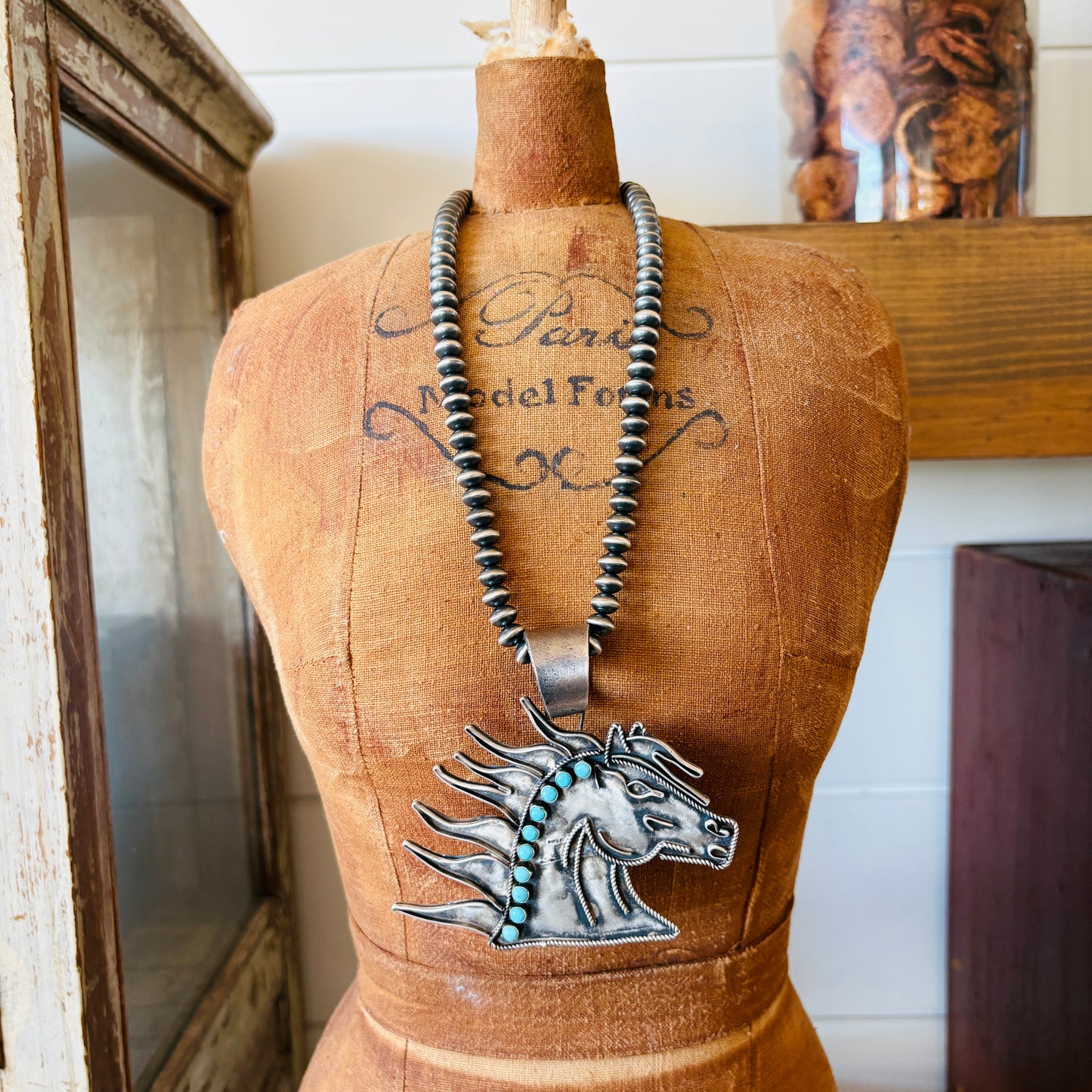 Navajo Shawn Cayatineto Sterling Silver & Kingman Turquoise Horse Head Pendant