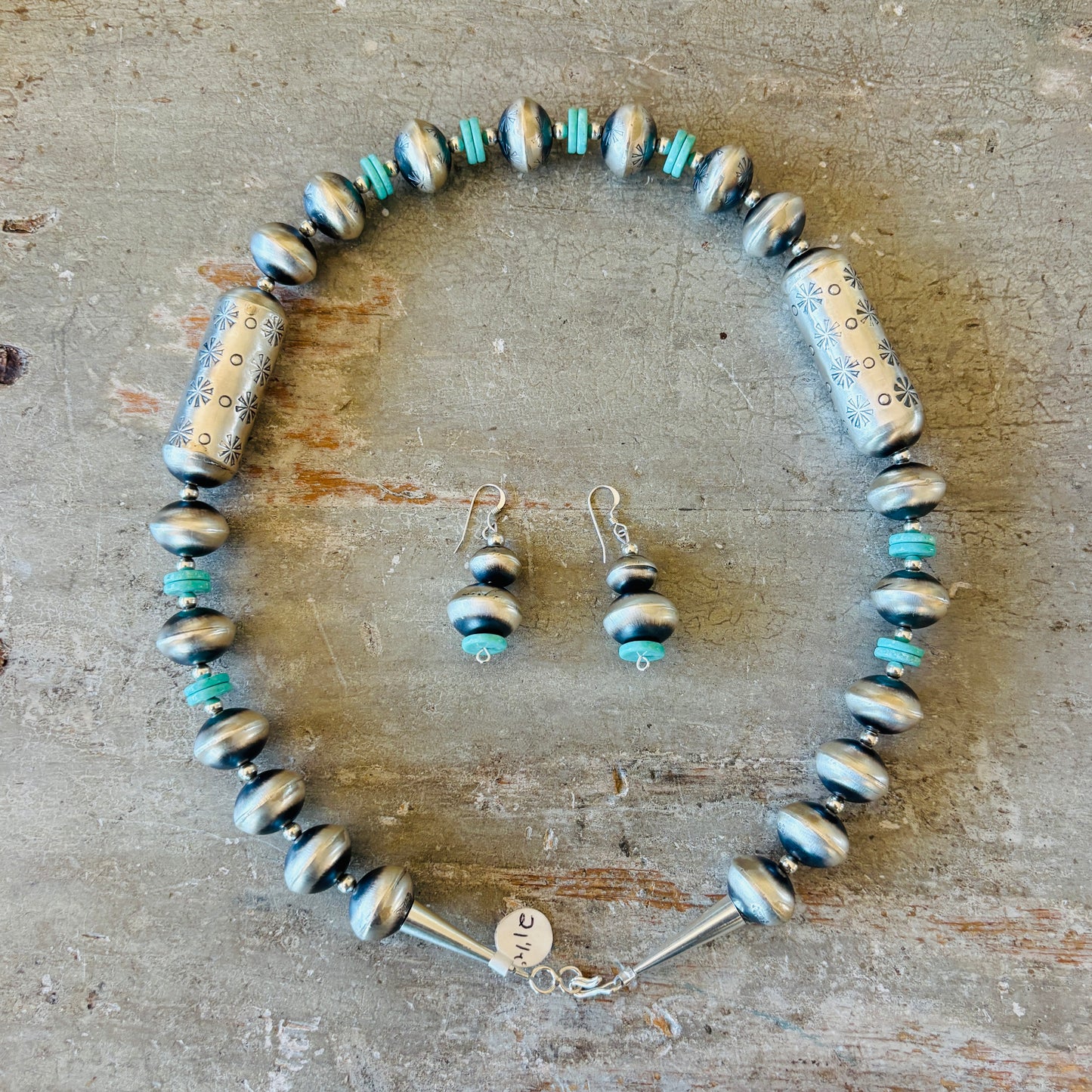 Navajo Tysha Aparicio Sterling Silver & Campitos Turquoise Handmade Pearls Set