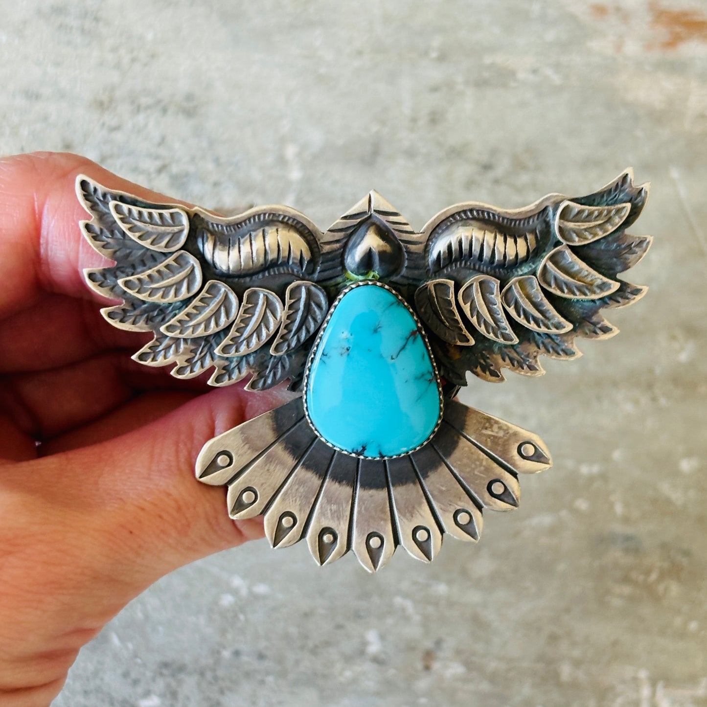 Navajo Derrick Cadman Sterling Silver & Kingman Eagle Ring