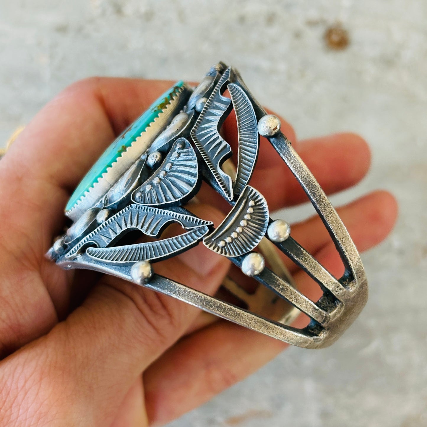 Navajo Kevin Billah Sterling Silver & Kingman Turquoise Statement Cuff